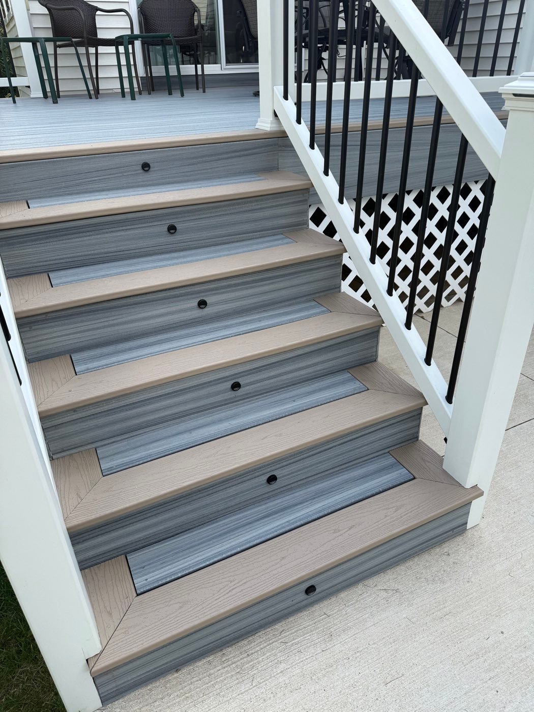 Stair riser lights on composite deck stairs
