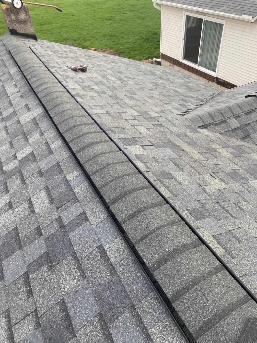 Ridge cap shingles on a new roof